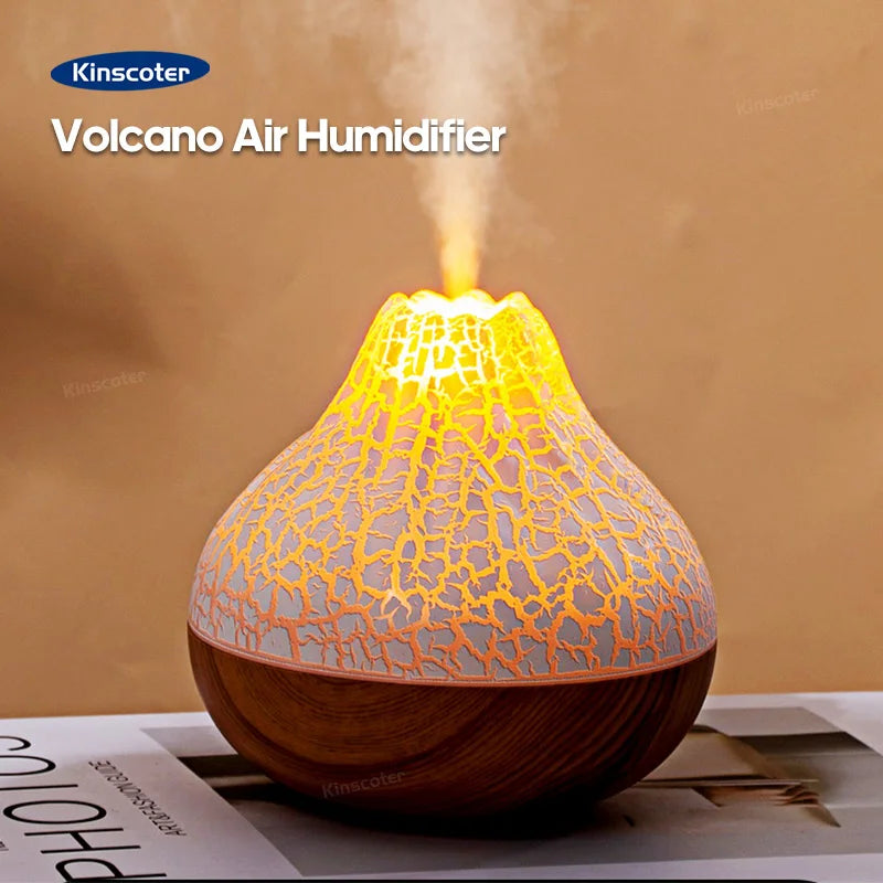 300ml Volcano USB Air Humidifier – Electric Desktop Mist Diffuser with 7-Color Night Light